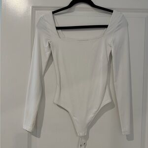 Aritzia White Long Sleeve Square Neck Bodysuit